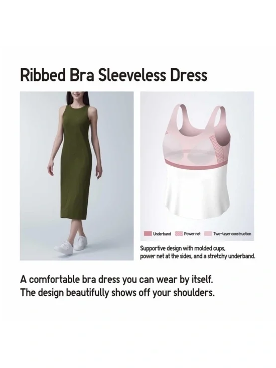 Uniqlo Ribbed Stretch Ribbed Bra Sleeveless Midi Tank Dress Sz L - Picture 6 of 13